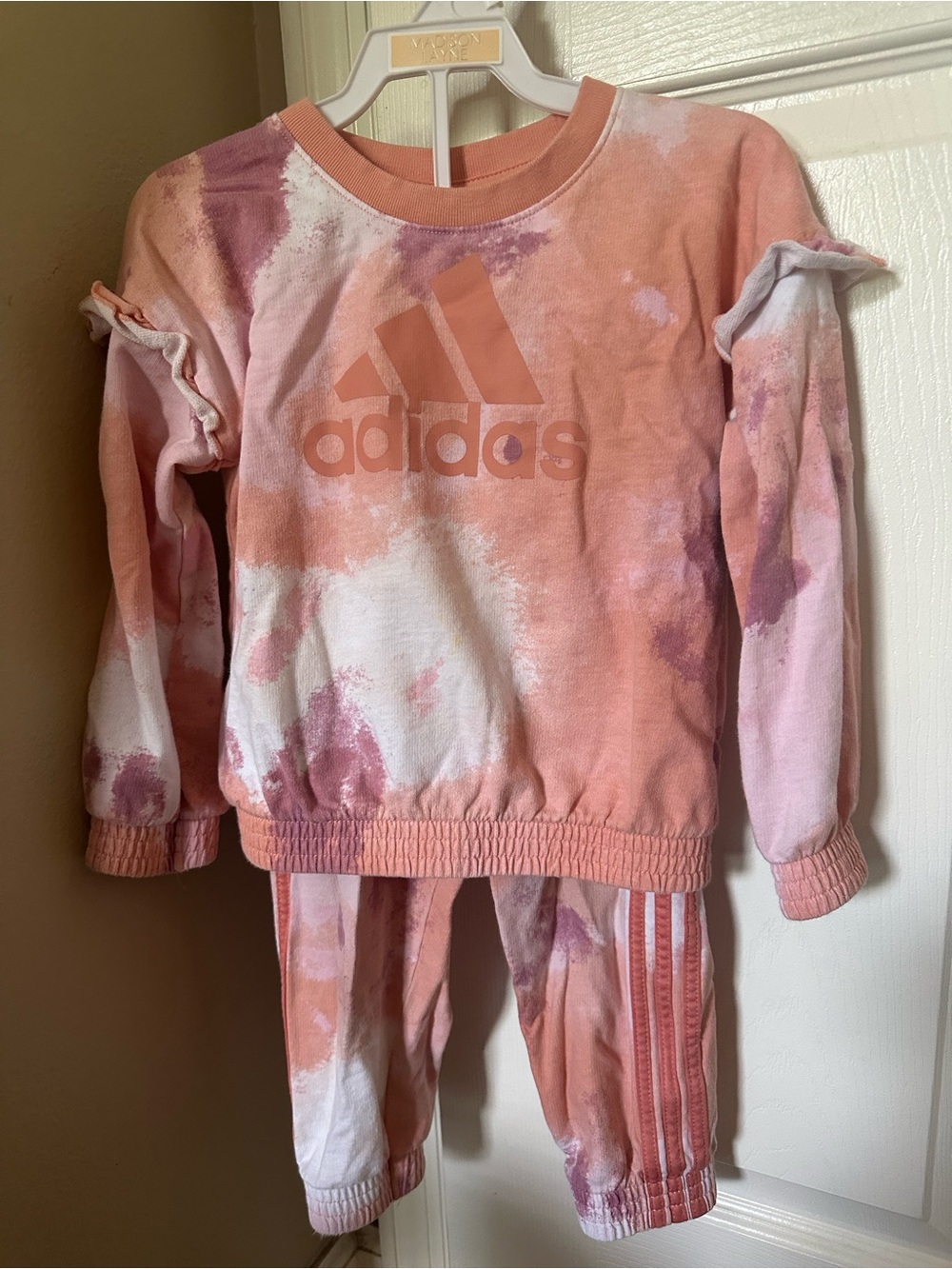 adidas Girls Pink Peach Tie-Dye Sweatshirt & Jogger Set